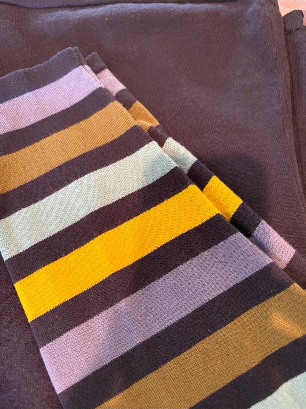 Title Nine Men's Navy Crewneck Sweater with Multicolor Striped Sleeves - Picture 5 of 5